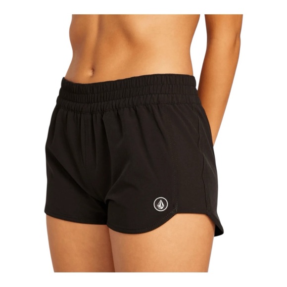 New VOLCOM Damen Boardshorts Simply Solid Black Large - Picture 1 of 5